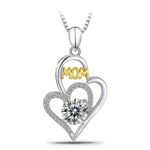Beautiful “Mom” Connected Heart Necklace 1ct. Simulated Diamond 18k Gold Plated